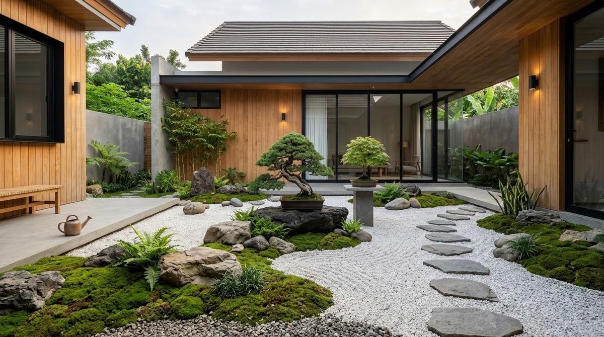 Desain Taman Kering Gaya Zen Modern untuk Rumah Minimalis/AI Generated