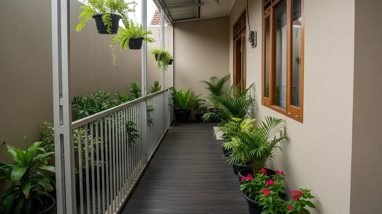 9 Desain Teras Samping Memanjang yang Adem untuk Lahan 1 Meter