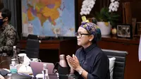 Menlu Retno menghadiri Pertemuan Terbuka Tingkat Tinggi Dewan Keamanan (DK) PBB mengenai Perlindungan Warga Sipil dalam Konflik Bersenjata, yang dilakukan melalui video teleconference, 27 Mei 2020. (Dok: Kemlu RI)