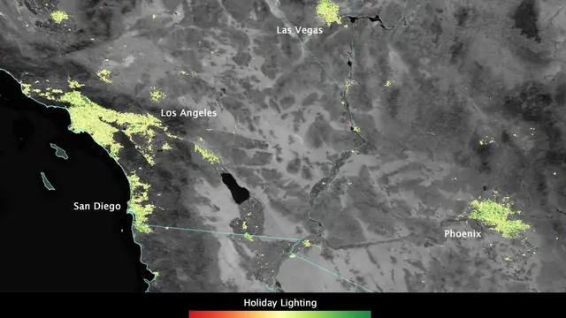 Wilayah ini lebih terang selama musim liburan Natal dan Tahun Baru. (Jesse Allen/NASA Earth Observatory)