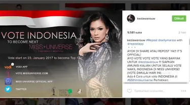 Yuk kita dukung Kezia Warouw Puteri Indonesia 2016 yang mewakili Indonesia di ajang Miss Universe 2016 di Manila, Filipina. (Instagram/@keziawarouw)