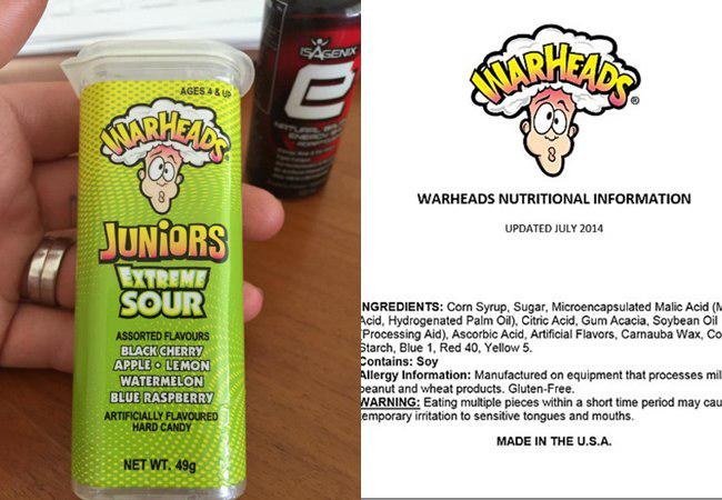 Kandungan permen Warhead extreme sour candy | foto: copyright dailymail.co.uk