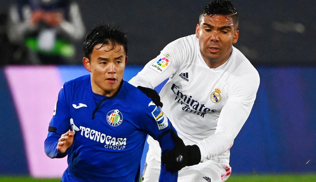 3. Takefusa Kubo (Getafe) - Kubo adalah pemain milik Real Madrid ini yang saat ini dipinjamkan ke Getafe. Meski baru berusia 19 tahun namun Kubo memiliki bandrol yang fantastis yaitu sebesar 18 juta poundsterling atau sekira Rp350 miliar. (AFP/Gabriel Bouys)