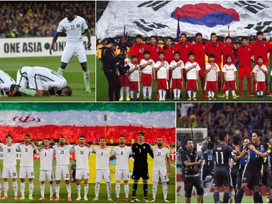 Berikut ini empat negara Asia yang sudah memastikan diri lolos ke Piala Dunia 2018 dan dua negara yang akan bertarung untuk mendapatkan tempat lagi melalui playoff. (Kolase foto-foto dari AFP)