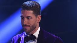 Sergio Ramos menjadi salah satu pemain Real Madrid yang masuk daftar tim terbaik FIFA FIFPro World11 award 2017 pada ajang  The Best FIFA Football Awards, di London,  (23/10/2017). (AFP/Ben Stansall)