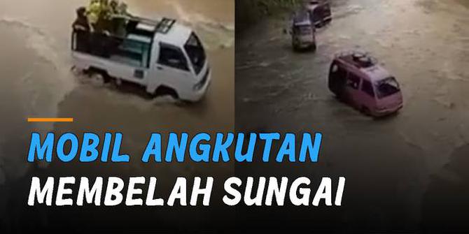 VIDEO: Tidak Adanya Infrastruktur yang Memadai, Aksi Mobil Angkutan Membelah Sungai Bikin Ngilu