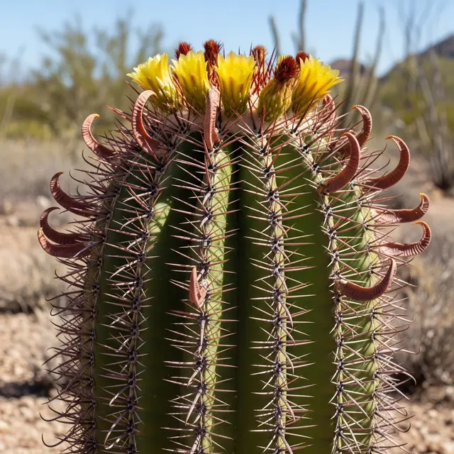 Kaktus Lidah Iblis (Ferocactus latispinus) (Gemini AI)
