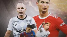 Ilustrasi - Andres Iniesta, Pedri, Cristiano Ronaldo, Kylian Mbappe (Bola.com/Adreanus Titus)