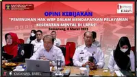 Kepala Kantor Wilayah (Kakanwil) Kementerian Hukum dan Hak Asasi Manusia Kepulauan Bangka Belitung, Harun Sulianto beserta jajaranya mengikuti diskusi mengenai pemenuhan hak warga binaan pemasyarakatan (WBP) dalam mendapatkan pelayanan kesehatan mental di dalam lembaga pemasyarakatan.