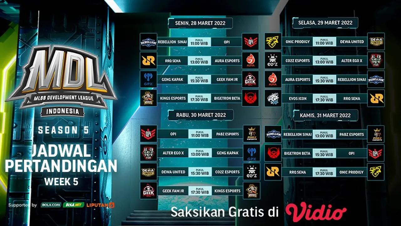 Tonton Live Streaming MDL ID Season 5 Pekan Kelima : 28-31 Maret di  Vidio