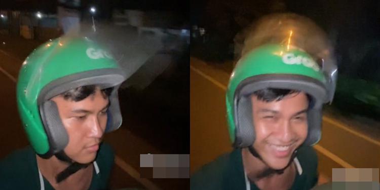 Kocak! Seorang Pria Pakai Helm Ojol yang Kacanya Rusak, Sampai Tujuan Auto Langsung Pusing