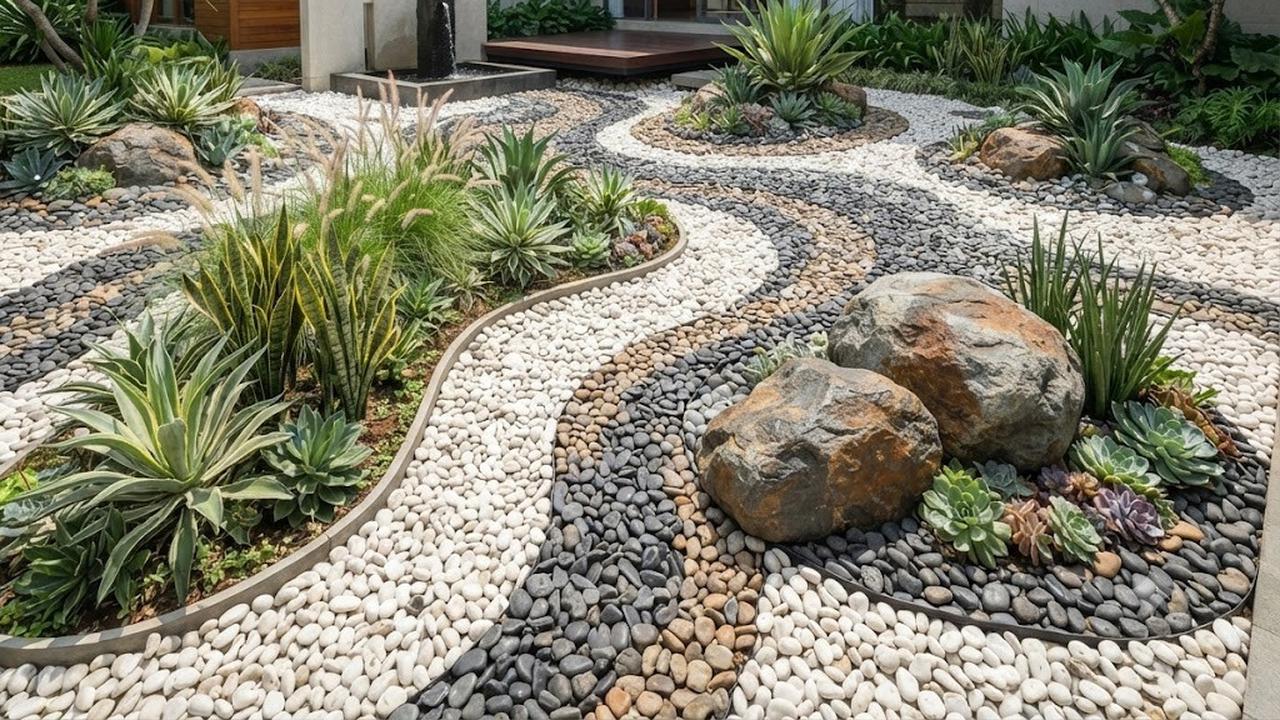 Kombinasi Batu Kali Putih dengan Batu Warna Natural