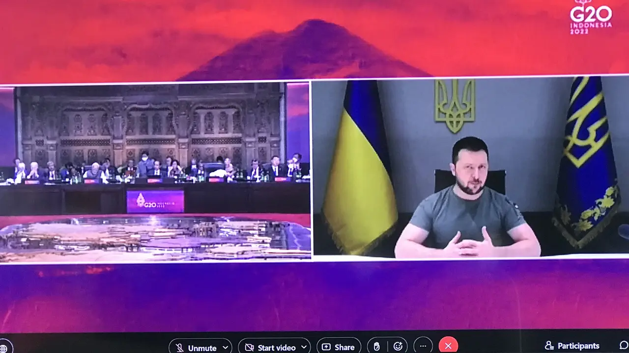 Presiden Ukraina Volodymyr Zelensky hadir virtual di KTT G20, (VincentPiket/@DubesUniEropa)