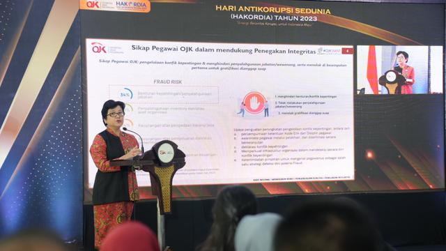 Ketua Dewan Audit OJK Sophia Wattimena dalam acara Webinar Hari Anti Korupsi Sedunia (HAKORDIA) Tahun 2023. (Dok OJK)