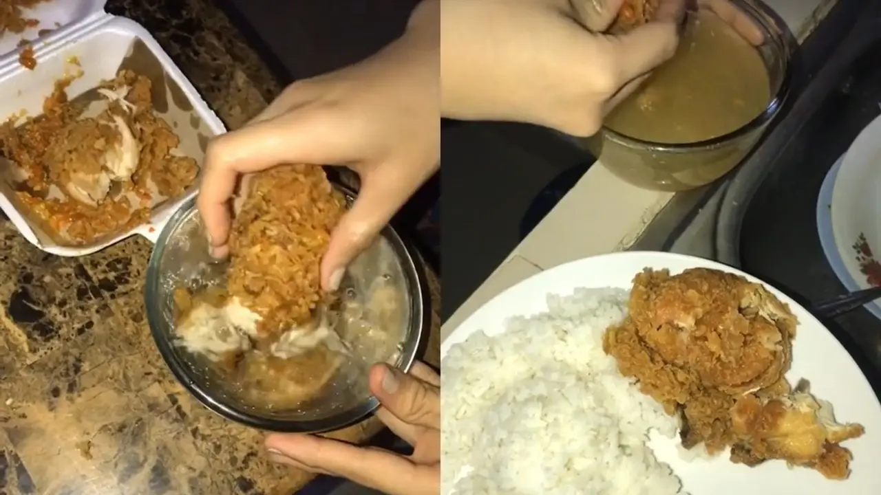 Cara nyeleneh makan ayam geprek