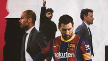 Lionel Messi, Pep Guardiola, Frank Rijkaard dan Luis Enrique. (Bola.com/Dody Iryawan)