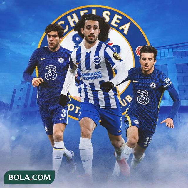 Chelsea - Marc Cucurella dikelilingi Marcos Alonso dan Ben Chilwell