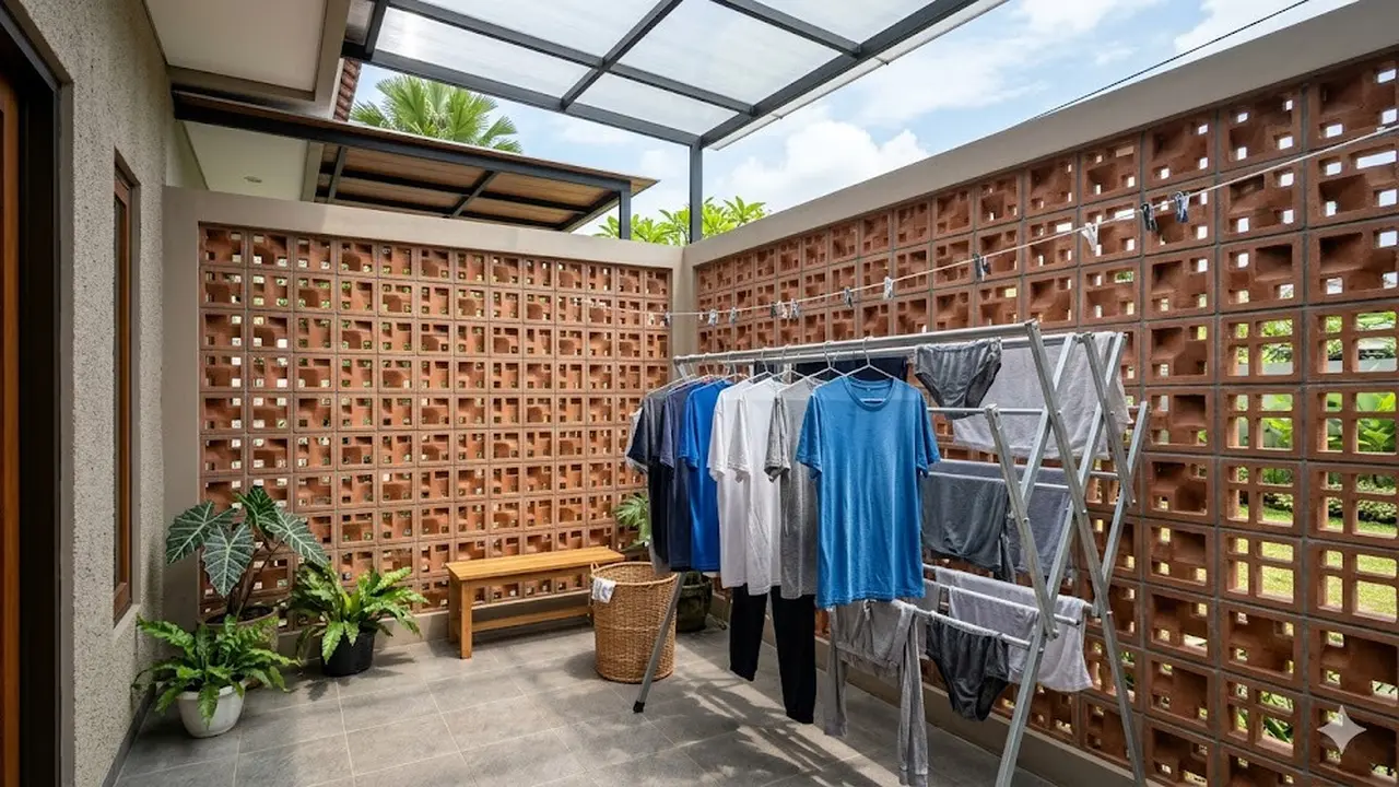 Desain Jemuran Tertutup yang Tidak Bikin Lembap dengan Kombinasi Ventilasi Alami