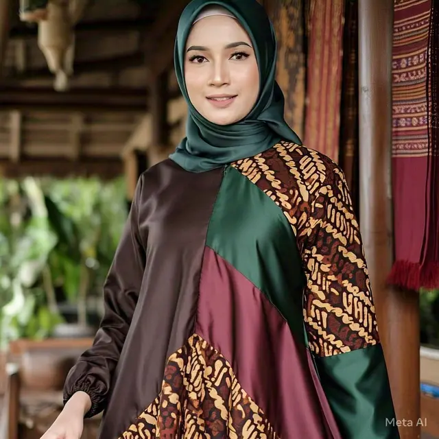Model Gamis Terbaru Kombinasi Batik 2025