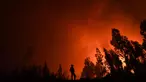 Seorang petugas pemadam kebakaran memantau kebakaran di Amendoa di Macao, Portugal tengah (21/7/2019). Lebih dari seribu petugas pemadam kebakaran berjuang untuk memadamkan kebakaran hutan tersebut. (AFP Photo/Patricia De Melo Moreira)