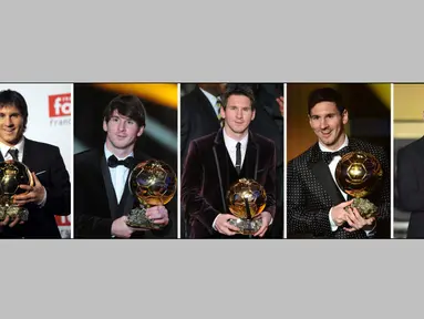 Lionel Messi meraih gelar FIFA Ballon d'Or 2015 atau Pemain Terbaik Dunia 2015. Ini merupakan gelar yang kelima bagi Messi setelah tahun 2009, 2010, 2011, dan 2012. (AFP)