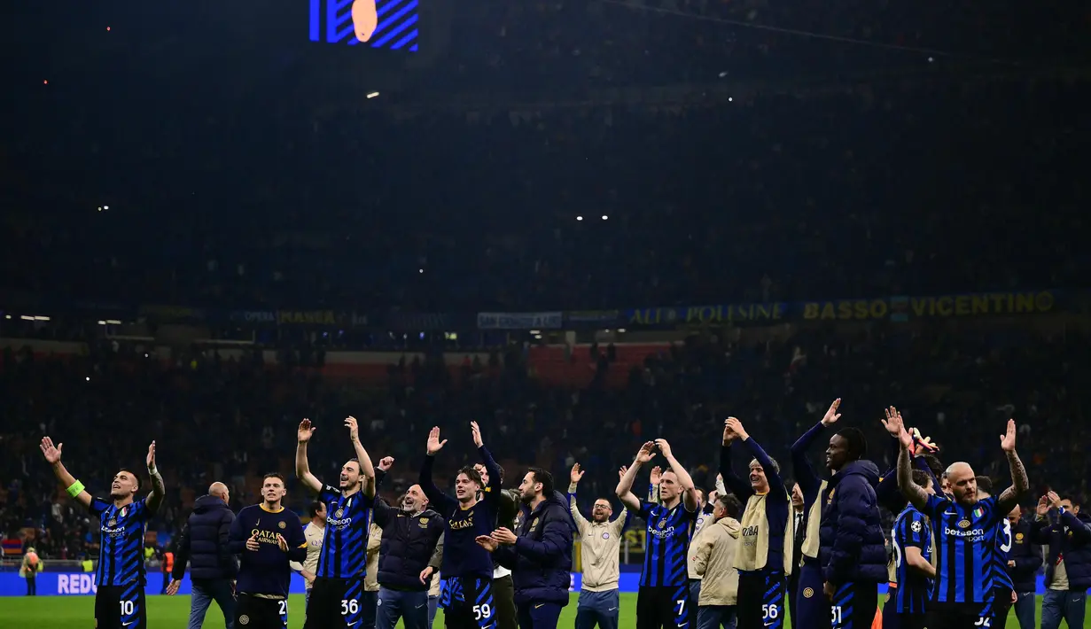 Inter Milan berhasil melaju ke final Liga Champions 2024/2025. Di final, Inter Milan akan berhadapan dengan pemenang laga semifinal antara PSG dan Arsenal. (Marco BERTORELLO/AFP)