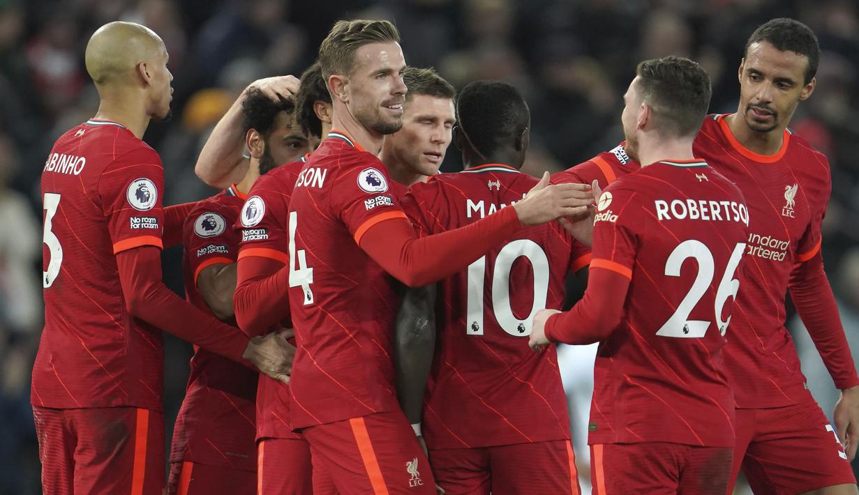 Liverpool berhasil memetik poin penuh saat menjamu Leeds United di laga lanjutan Liga Inggris 2021/2022 yang berlangsung di Anfield, Kamis (24/02/2022) dini hari WIB. (AP/Jon Super)