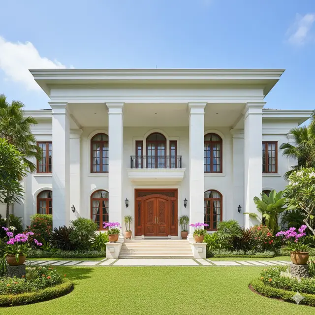 Teras Mewah Ala Mansion dengan Tiang Kotak