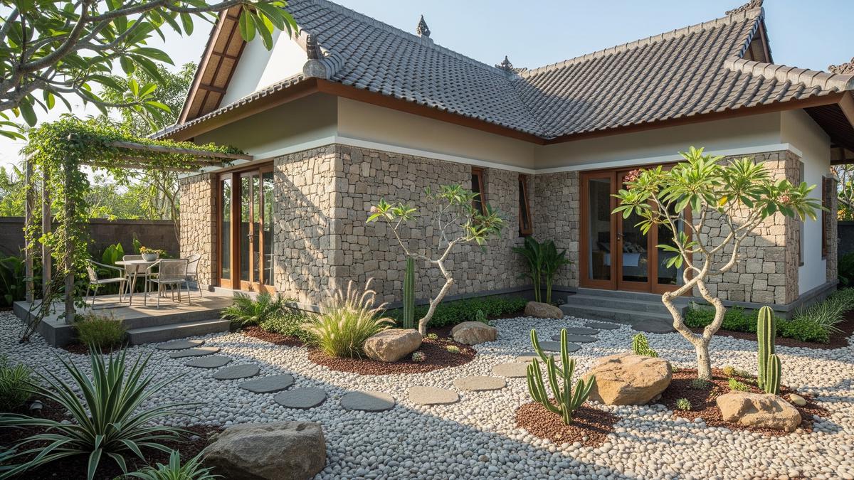 7 Desain Rumah Kampung Batu Templek dan Taman Kering yang Estetik Bikin Hunian Terlihat Lebih Mewah