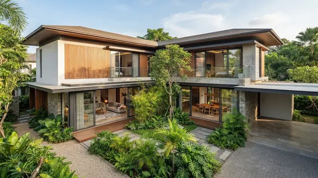 Model Rumah dengan Taman Kecil di Tengah Bangunan