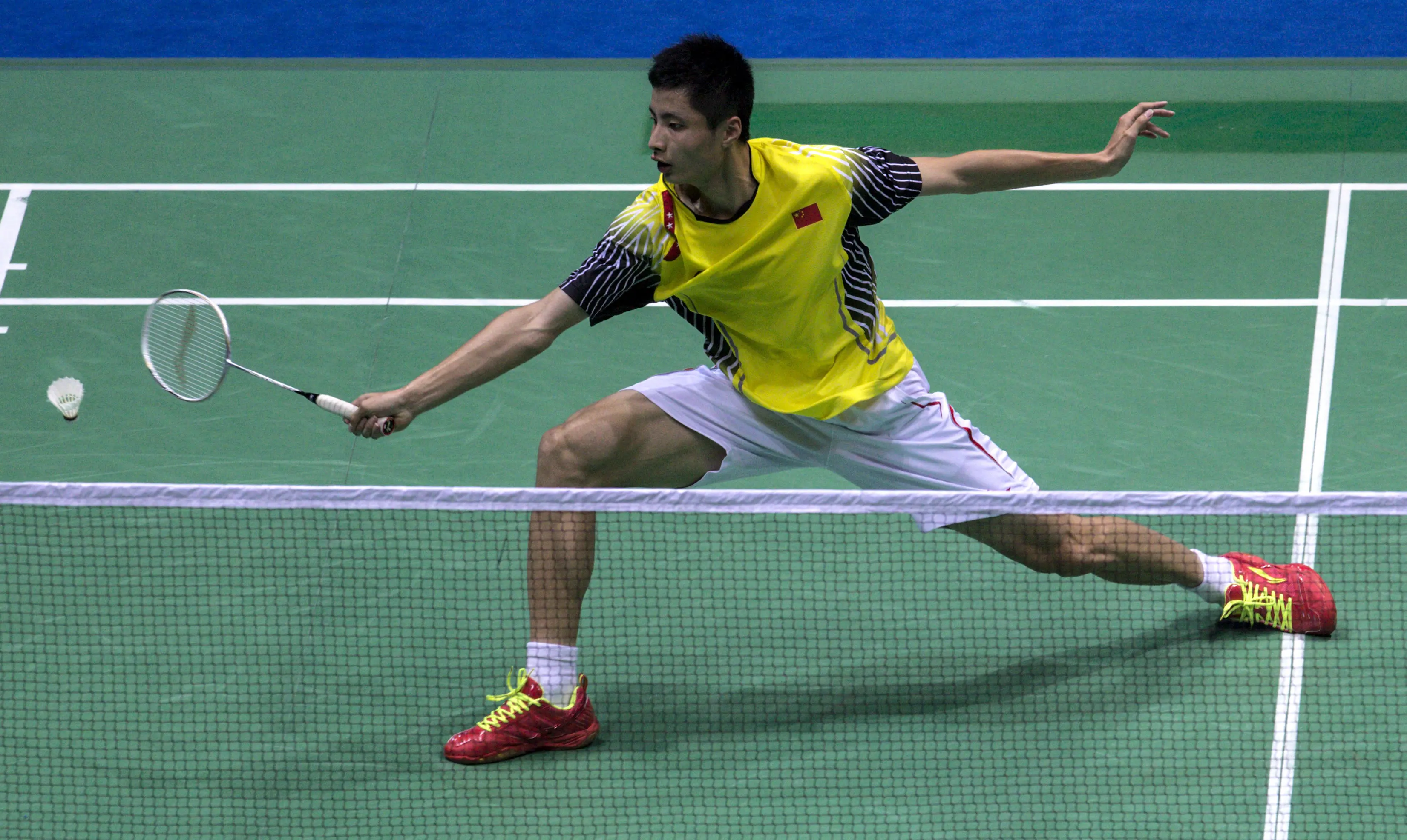 Shi Yuqi saat tampil di Turnamen dunia (Epa Images)