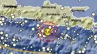 Gempa Magnitudo 5,0 mengguncang laut selatan Jawa, tepatnya di Pacitan Jawa Timur, Selasa (7/5/2024), pukul 10.34.59 WIB. (Liputan6.com/ Dok BMKG)