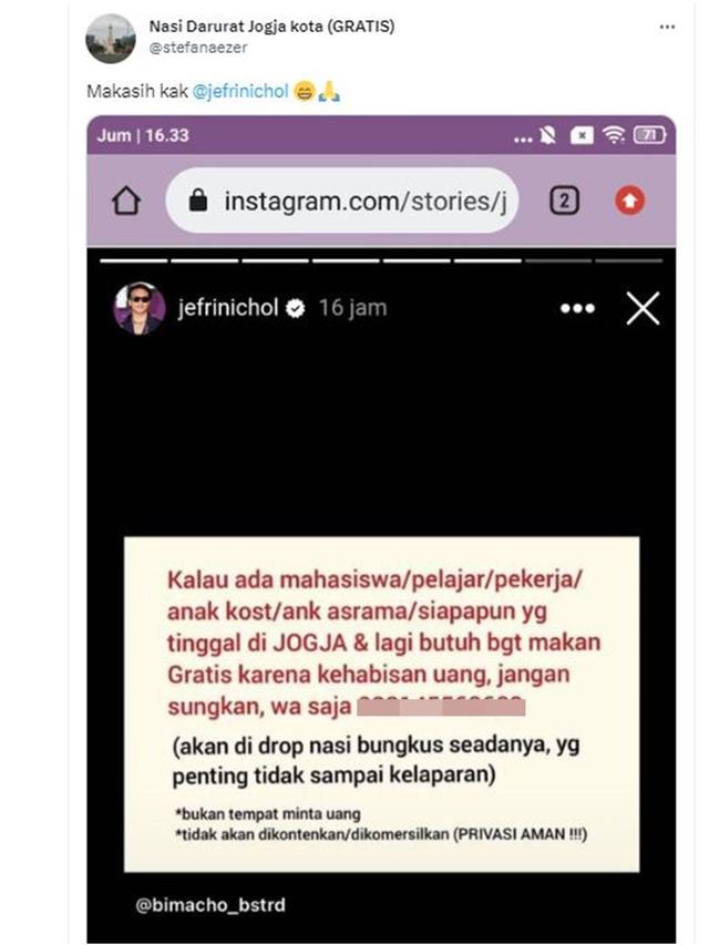 Kisah Pemuda Penggiat Nasi Darurat Jogja, Pernah Viral Masuk IG Story Jefri Nichol