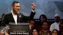Cagub DKI Jakarta, Agus Harimurti Yudhoyono saat menyampaikan Pidato Politik di depan simpatisannya di Hotel Dharmawangsa, Jakarta Selatan, Sabtu (11/12). Dalam pidato politiknya Agus Yudhoyono menyampaikan visi - misinya. (Liputan6.com/Johan Tallo)
