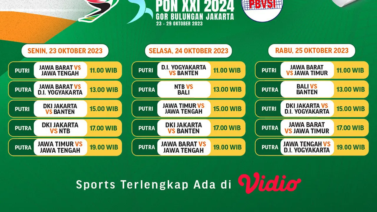 Jadwal dan Live Streaming Bola Voli Kualifikasi PON XXI di Vidio