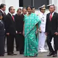 Menteri Pertahanan Ryamizard Ryacudu saat menerima kunjungan kehormatan Menteri Pertahanan India, Nirmala Sitharaman di halaman Kantor Kementerian Pertahanan, Jakarta Pusat, Selasa (23/10). (Lipuann6.com/Angga Yuniar)