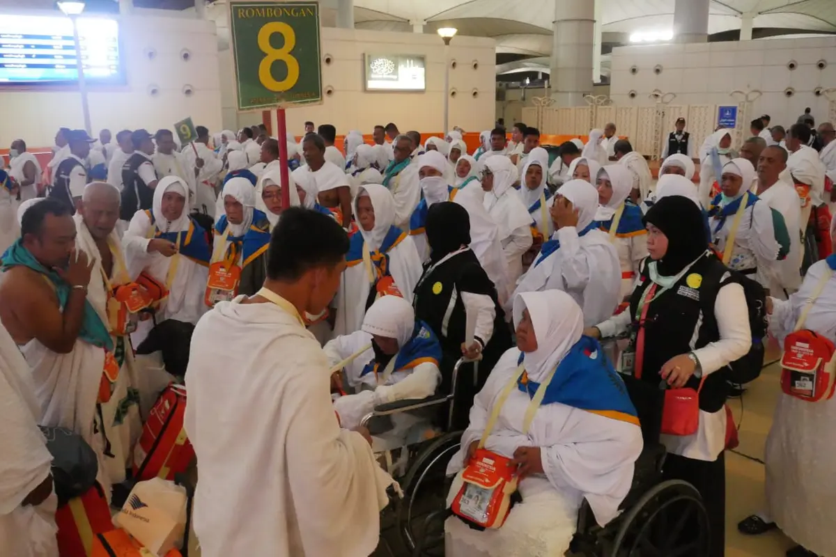 Jemaah haji Indonesia tiba di Bandara King Abdul Aziz, Jeddah. Darmawan/MCH