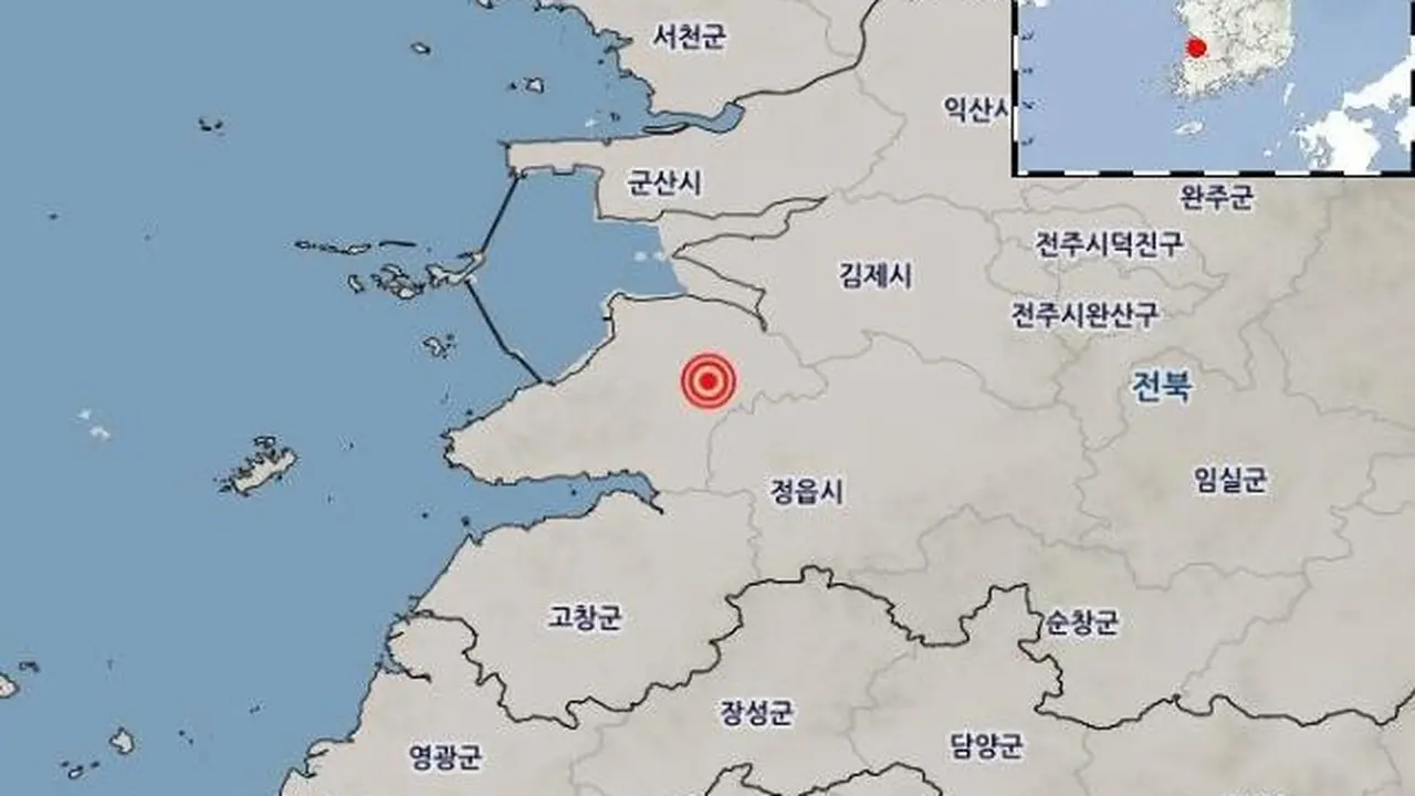 Lokasi gempa bumi Korea Selatan terkini pada Rabu (12/6/2024) bermagnitudo 4,8. (Korea Meteorological Administration/Yonhap)