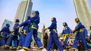 Pesilat dari berbagai perguruan silat se-Jabodetabek mengikuti Flash Mob Pencak Silat saat kegiatan CFD di kawasan Bundaran HI Jakarta, Minggu, 9 Agustus 2026. (KLY/Arie Basuki)