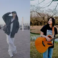 Jaket windbreaker dipadukan celana cargo juga nggak kalah menarik. Soal alas kaki, sneakers jadi andalan Zee. [@jkt48.zee]