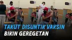 Ada-ada saja ekspresi pria ini ketika ketakutan di suntik vaksin.