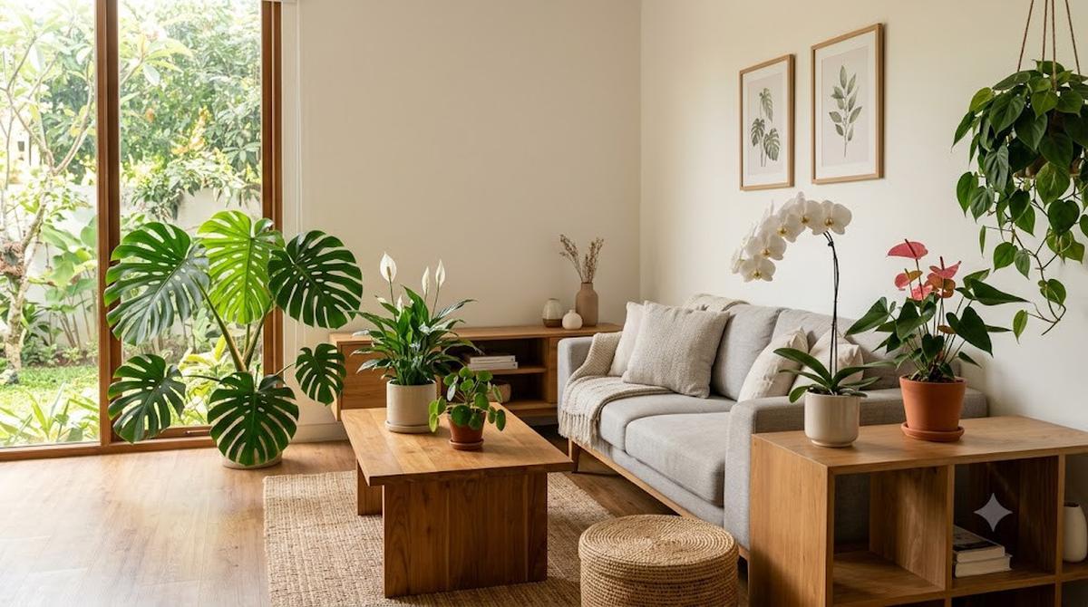 Kombinasi Tanaman Indoor yang Membuat Ruang Tamu Terasa Lebih Segar dan Estetik (AI Generated)