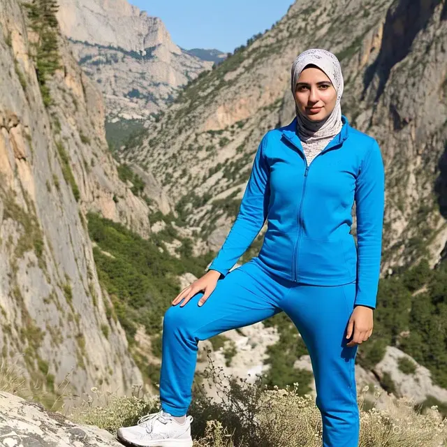Outfit Naik Gunung Wanita: Setelan Olahraga Zip-Up + Kerudung Instan