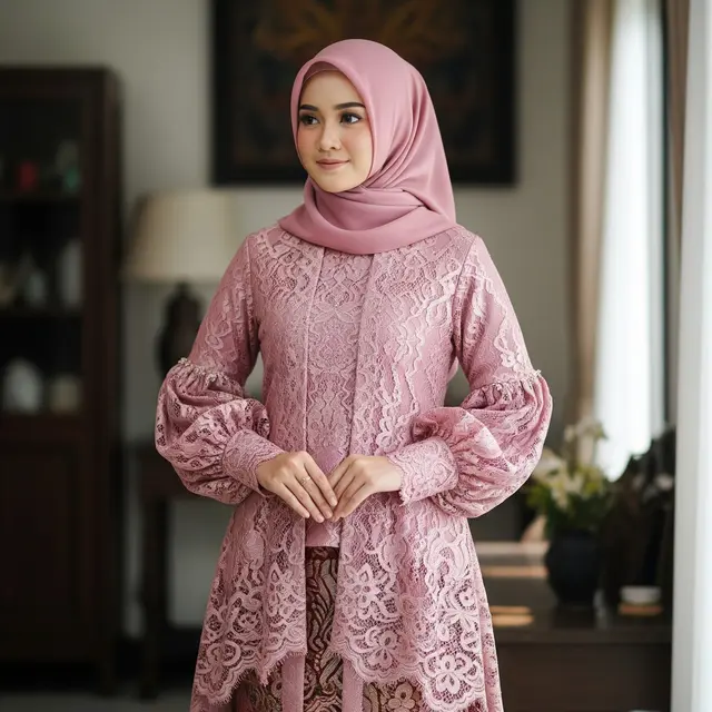 Model Gamis Brokat Etnik Warna Pastel (Gemini AI)
