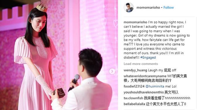 Unggahan Mario Ho saat melamar kekasihnya Ming Xi di Shanghai (Instagram/@momomarioho)