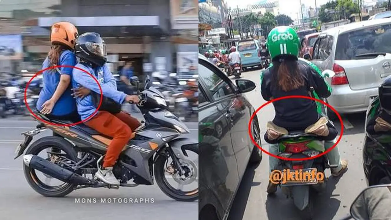 7 Pose Nyeleneh Emak-Emak saat Dibonceng Motor Ini Bikin Ketawa