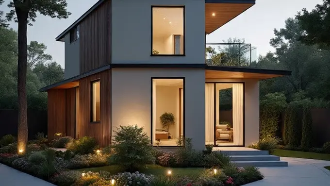 Ilustrasi Model Rumah Kecil Minimalis Tapi Mewah 2 Lantai (Sumber Gambar: Meta AI)