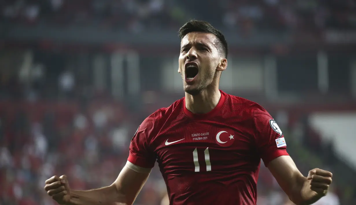 Dua gol Turki dicetak oleh Umut Nayir menit 72 dan A. Guler pada menit ke 80. (Murat Akbas/Dia Images via AP)