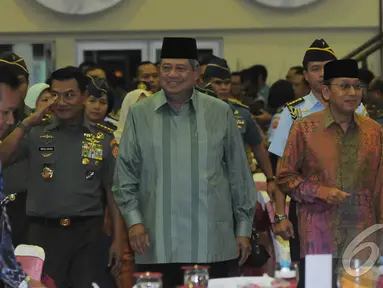 Presiden SBY menghadiri acara buka puasa bersama jajaran TNI, di Mabes TNI, Cilangkap Jakarta Timur, Kamis (3/7/2014) (Liputan6.com/Herman Zakharia)