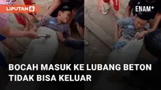 Aksi seorang bocah laki-laki masuk ke lubang beton justru tersangkut mengundang perhatian